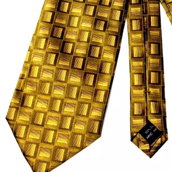 Impermeable by Weatherproof Gold Silk Tie Black 7 fold Handmade Bright Bold - Picture 1 of 9